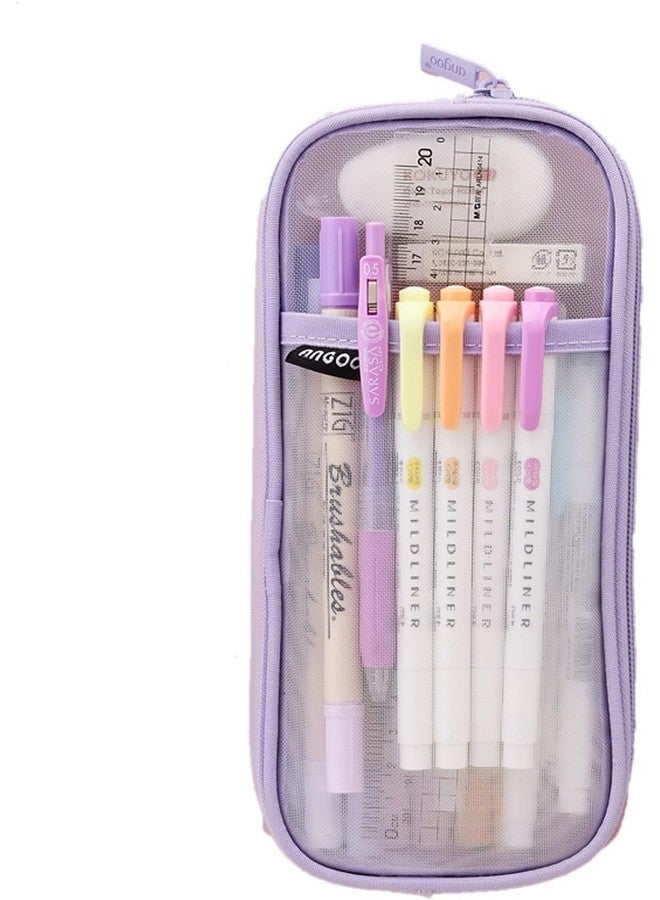 DROPOSALE Polyester Transparent Mesh Pen Pouch Keep Your Writing Essentials Organized And Visible Best For Student Exams Pack Of 1 (Purpal), Purple - Image 1