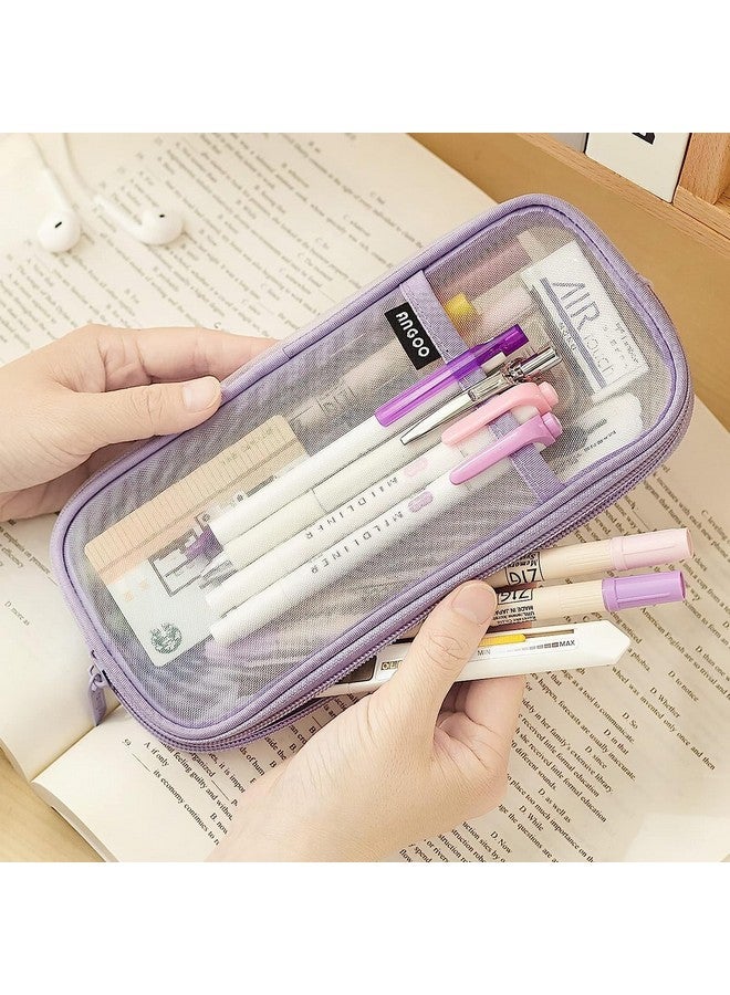 DROPOSALE Polyester Transparent Mesh Pen Pouch Keep Your Writing Essentials Organized And Visible Best For Student Exams Pack Of 1 (Purpal), Purple - Image 2