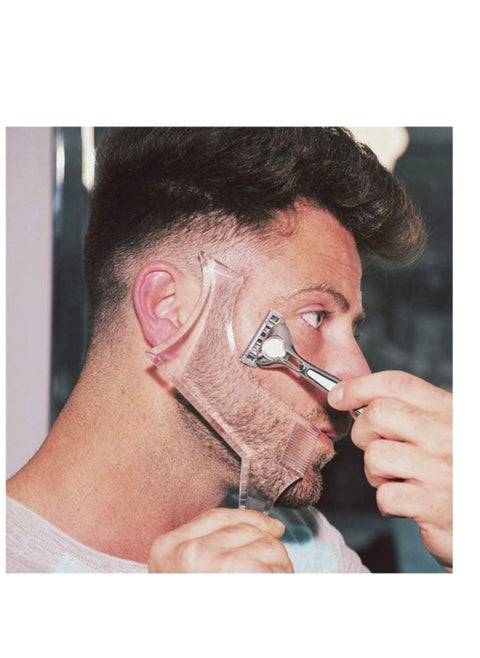 Shaving Template Beard Shaping Tool Transparent Styling Comb Templates for Goatee Mustache Sideburns Jaw Cheek Neck Line Symmetric Curve Step Cut Trimmer Barber Supplies Set Stencil