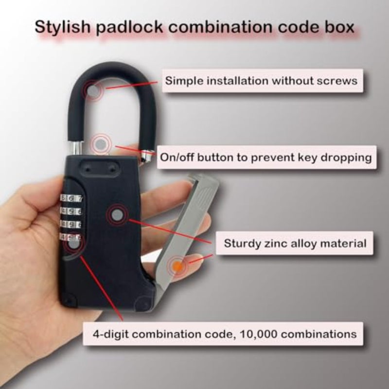 Portable Key Storage, Wall Mounted Key Lock Box Outdoor with Code, Water Resistant Resettable Metal Key Safe Box with Beam for AirBnB, Garage, Apartment, Realtors, Vacation Rentals, Black - Image 4
