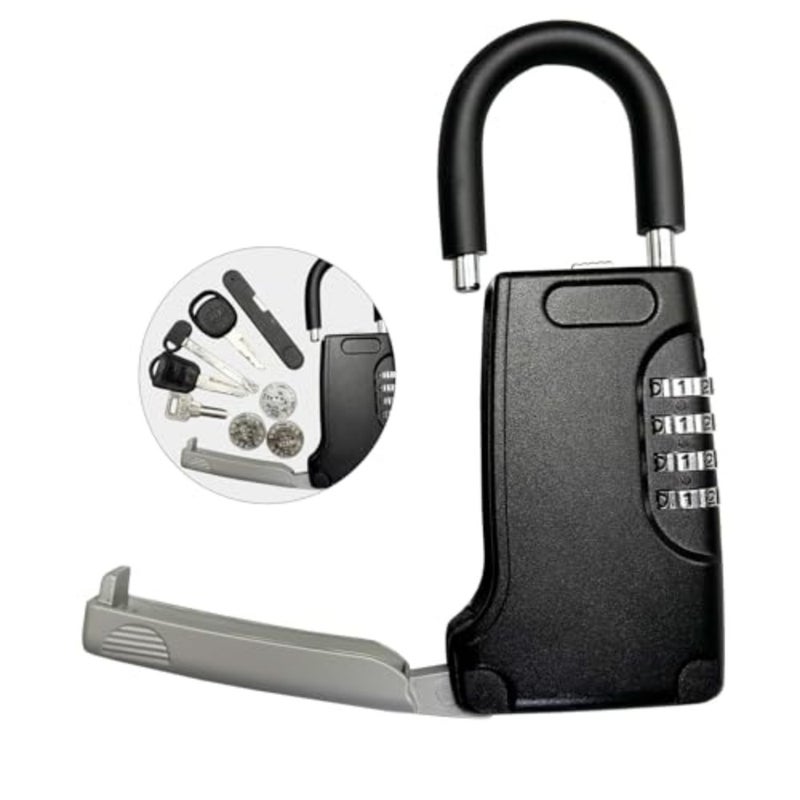 Portable Key Storage, Wall Mounted Key Lock Box Outdoor with Code, Water Resistant Resettable Metal Key Safe Box with Beam for AirBnB, Garage, Apartment, Realtors, Vacation Rentals, Black - Image 1