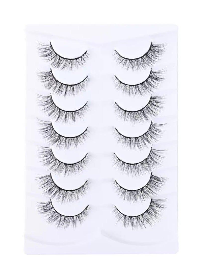 رموش صناعية 100٪ رموش صناعية مصنوعة يدويًا رموش صناعية طبيعية المظهر رموش صناعية خفيفة الوزن مع شريط أسود ناعم 7 أزواج - Image 1