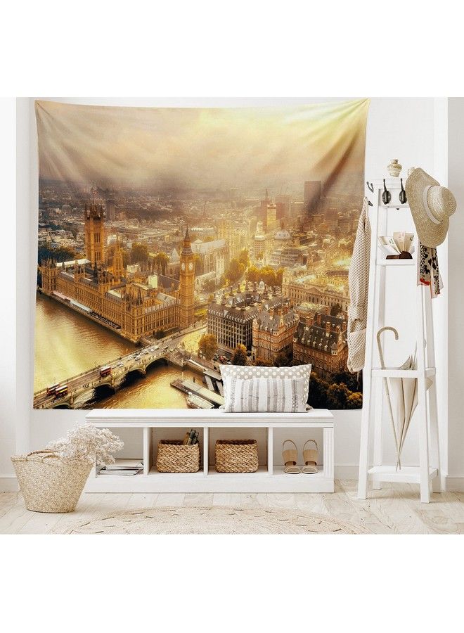 Ambesonne Cityscape Tapestry Westminster Aerial View Thames River And London Urban Scene Panoramic Wide Wall Hanging For Bedroom Living Room Dorm 80" X 60" Yellow - Image 3