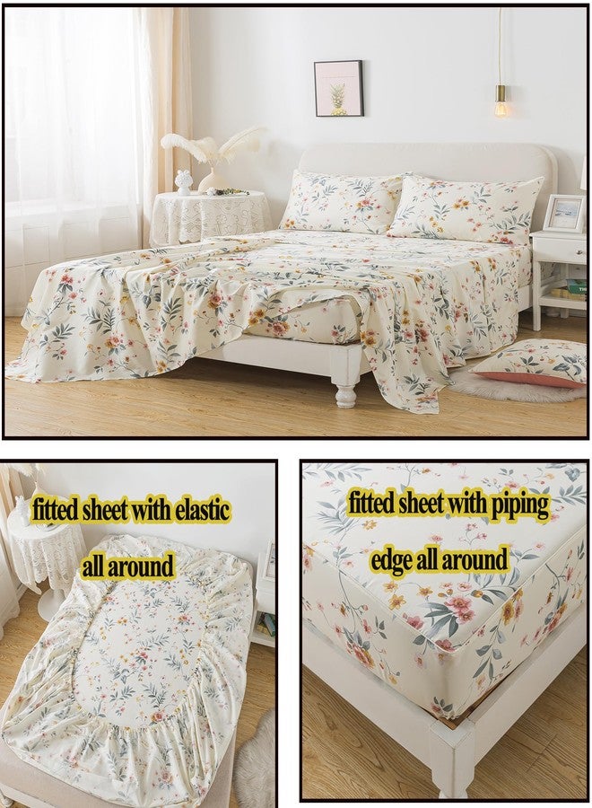 فادفاي طقم ملاءات فادفاي الزهرية، مقاس كينج، لون وردي عتيق، لون بيج أنيق، تصميم نباتي، طقم ملاءات ريفية، 800 خيط، قطن مصري 100%، ملاءة مثبتة بجيب عميق، 4 قطع، مقاس كينج - Image 5