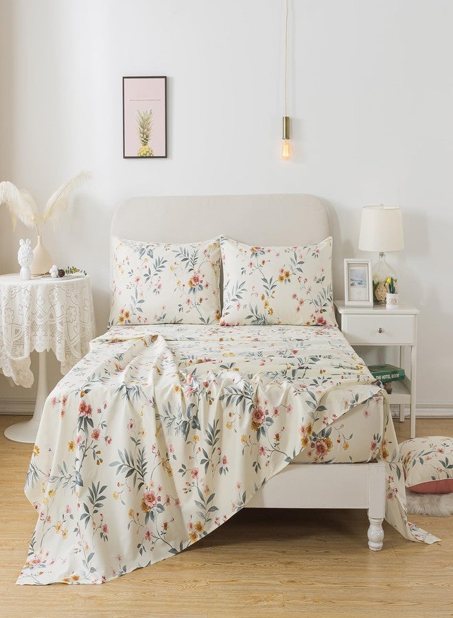 فادفاي طقم ملاءات فادفاي الزهرية، مقاس كينج، لون وردي عتيق، لون بيج أنيق، تصميم نباتي، طقم ملاءات ريفية، 800 خيط، قطن مصري 100%، ملاءة مثبتة بجيب عميق، 4 قطع، مقاس كينج - Image 2