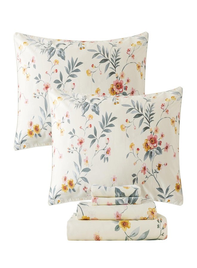 فادفاي طقم ملاءات فادفاي الزهرية، مقاس كينج، لون وردي عتيق، لون بيج أنيق، تصميم نباتي، طقم ملاءات ريفية، 800 خيط، قطن مصري 100%، ملاءة مثبتة بجيب عميق، 4 قطع، مقاس كينج - Image 1