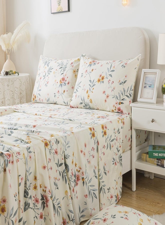 فادفاي طقم ملاءات فادفاي الزهرية، مقاس كينج، لون وردي عتيق، لون بيج أنيق، تصميم نباتي، طقم ملاءات ريفية، 800 خيط، قطن مصري 100%، ملاءة مثبتة بجيب عميق، 4 قطع، مقاس كينج - Image 3