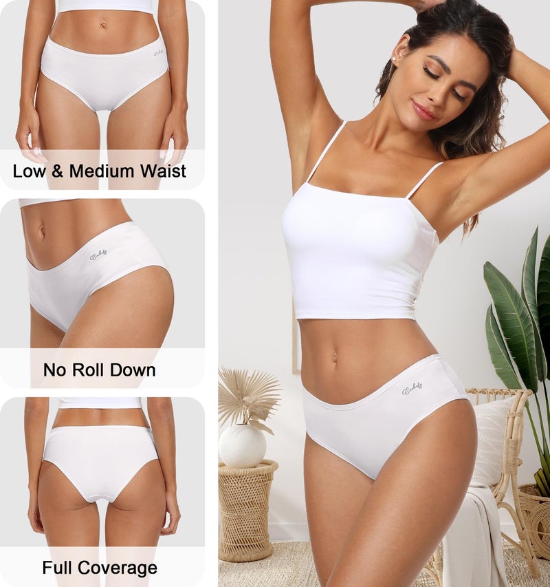coskefy Womens Cheeky Underwear Breathable Cotton Panties Ladies Stretchy Hipster Soft Briefs 4 Pack White - Image 3