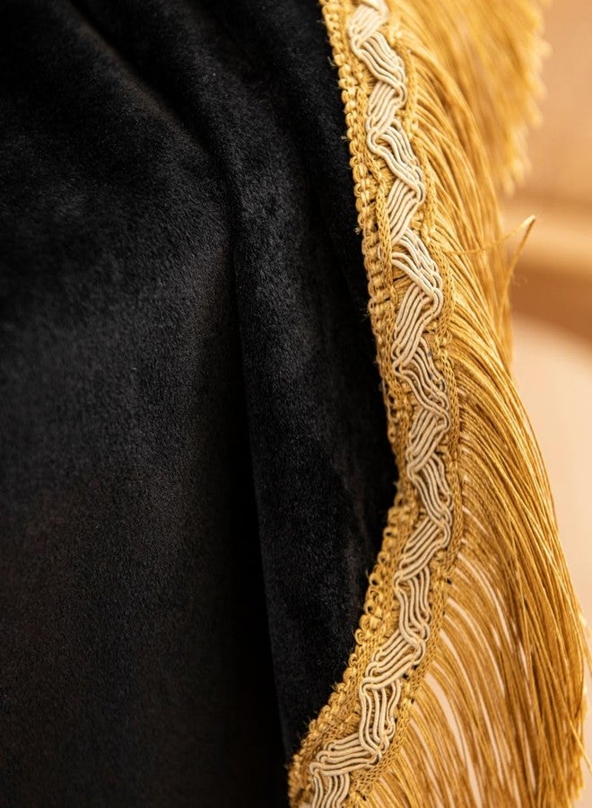 F-CHU Black Tablecloth Thickset Velvet Tablecloth with Beautiful Gold Tassels Vintage Table Cloth for Home Decor Wedding, Party, Banquet and Events 70" Round - Image 4