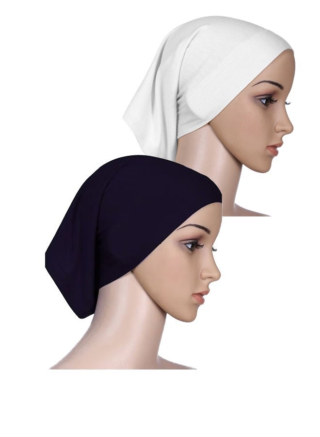 2PCS Hijab Undercap Scarf, 100% Cotton Inner Hijab Cap, Muslim Under Scarf Hijab Cap, Stretch Under Scarf Hijab Cap for Islamic（Black White） - Image 1