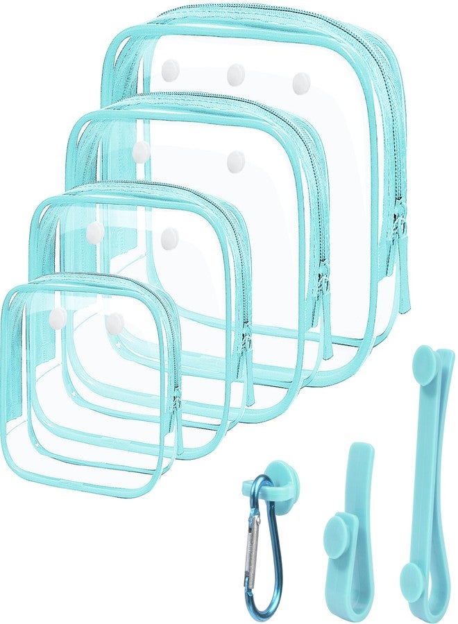 ليتغو أربع حقائب أدوات تجميل شفافة، حقيبة مكياج محمولة للسفر مزودة بسحاب، منظم معتمد من إدارة أمن النقل الأمريكية، حقائب شفافة متوافقة مع ملحقات فواصل حقائب بوغ (أزرق شفاف) - Image 1