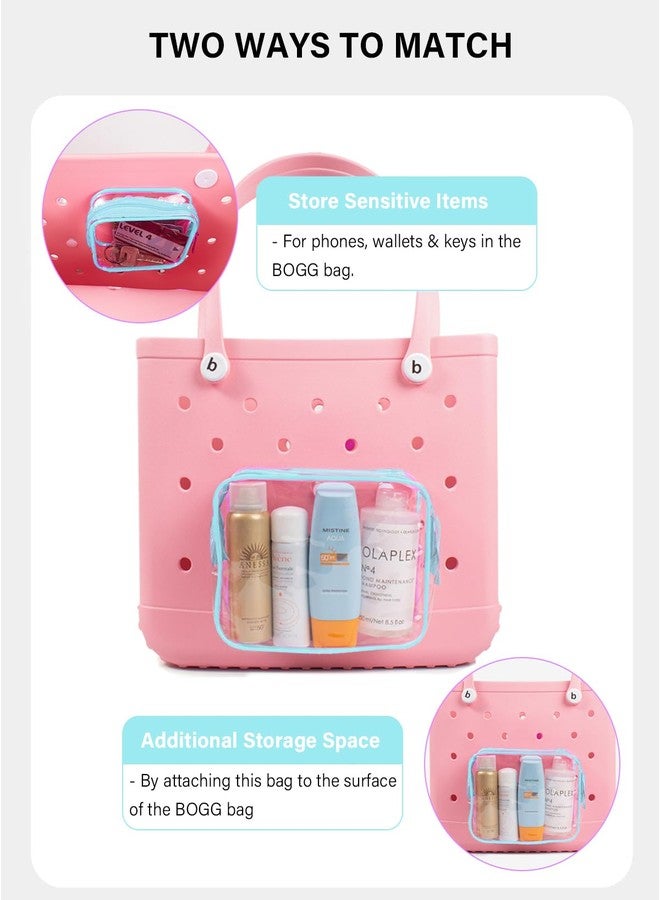 ليتغو أربع حقائب أدوات تجميل شفافة، حقيبة مكياج محمولة للسفر مزودة بسحاب، منظم معتمد من إدارة أمن النقل الأمريكية، حقائب شفافة متوافقة مع ملحقات فواصل حقائب بوغ (أزرق شفاف) - Image 3