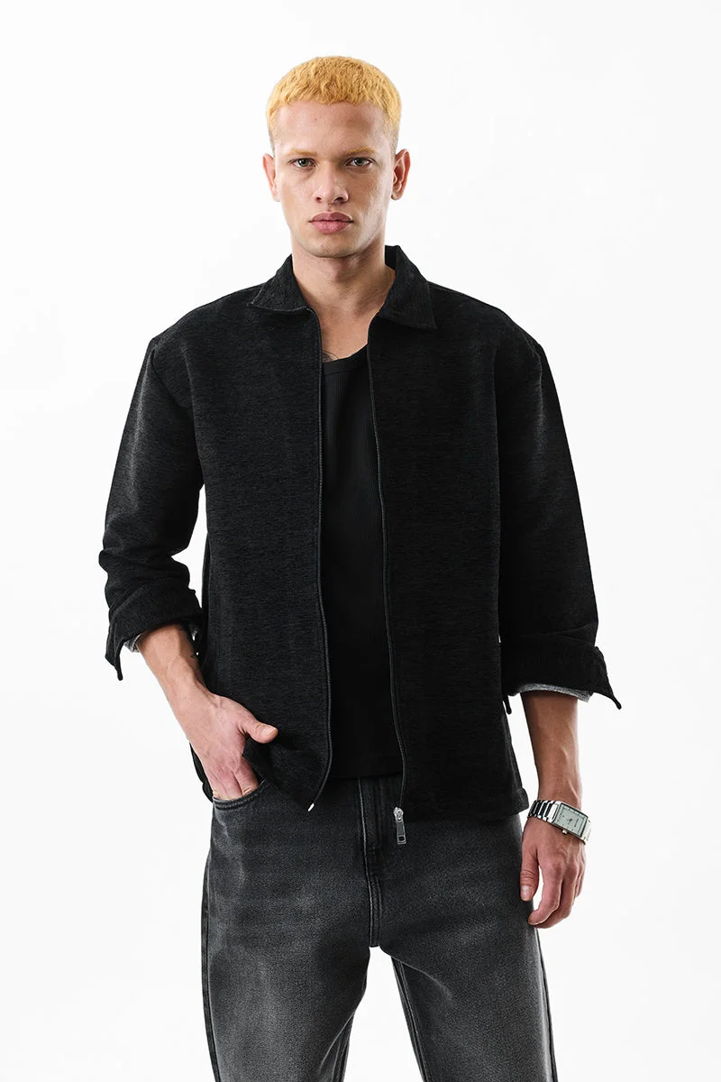 سنيتش Relaxed Fit Textured Black Jacket