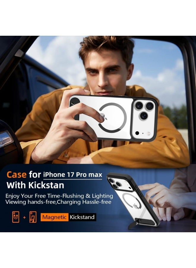 جراب هاتف مغناطيسي شفاف نصف دائري مقاوم للخدش لهاتف iPhone 17 Pro Max. مع حامل مغناطيسي/غير مرئي متوافق مع حماية Magsafe القياسية جراب هاتف شفاف مقاوم للصدمات غطاء نحيف بدرجة عسكرية حماية من السقوط مقاوم للصدمات مضاد لبصمات الأصابع، جراب لهاتف iPhone 17 Pro Max 6.9 - Image 2