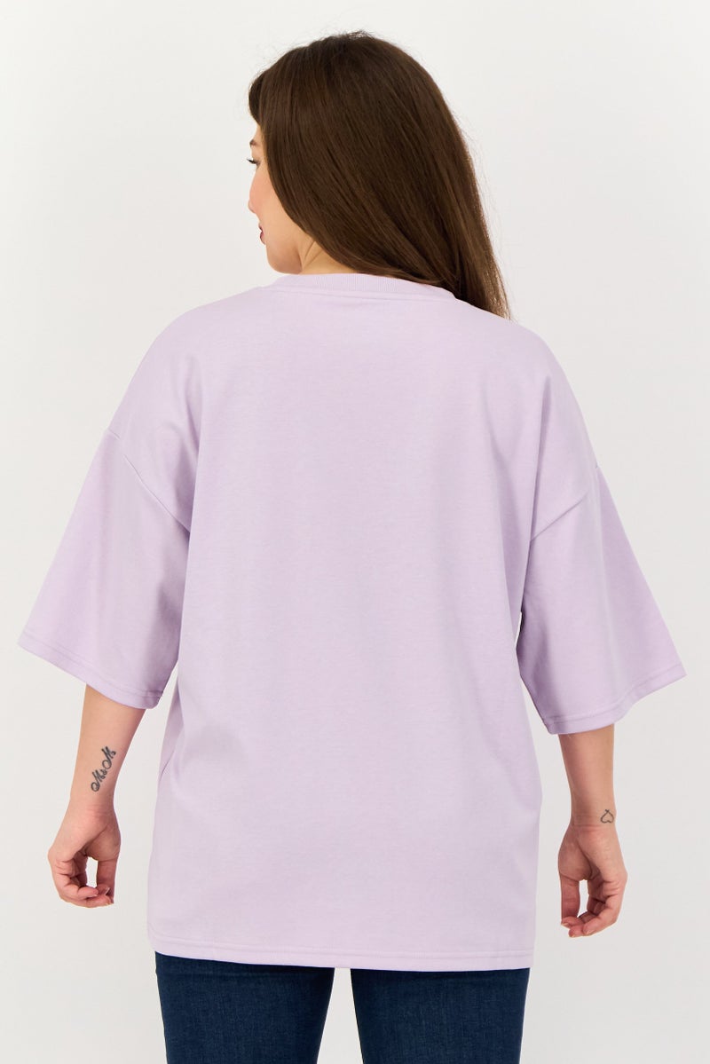 Core Elements Women Crew Neck Plain Short Sleeve T-Shirt, Lavender - Image 2