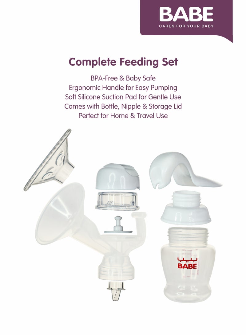 بابي BABE - مجموعة مضخة الثدي اليدوية والرضاعة مع قمع ناعم الغلق، خالية من مادة BPA - Image 4