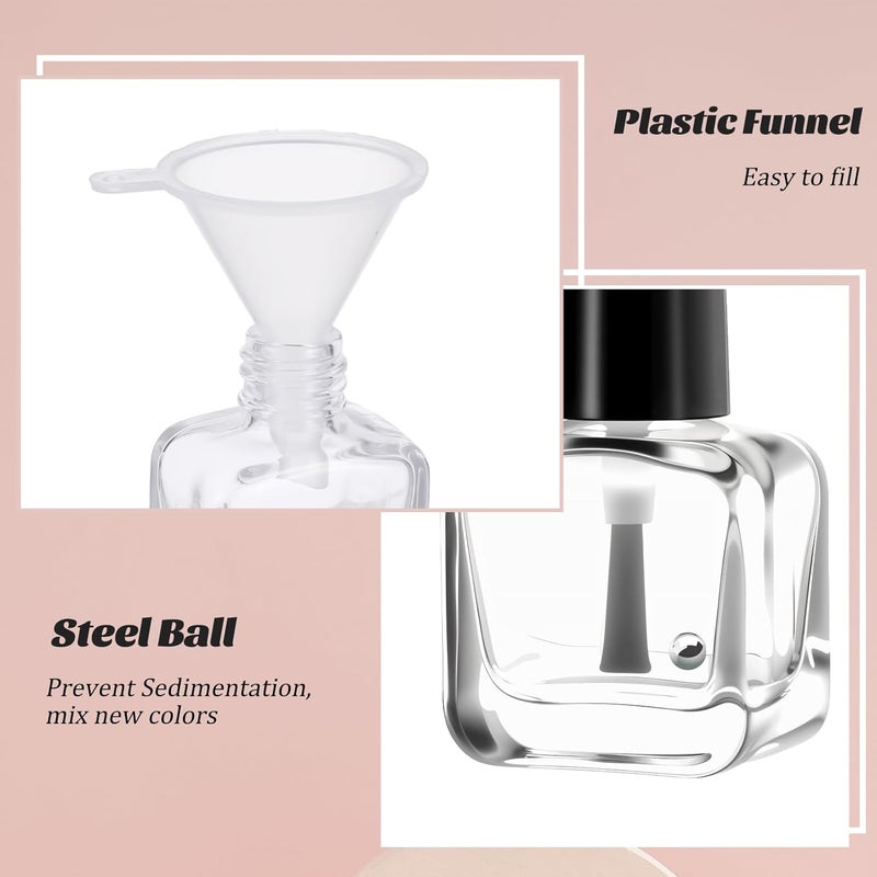 Cross-material combo compatible 2 Pcs Empty Nail Polish Bottles with Brush Empty Fingernail Polish Bottles Glass Rectangle Small 5ML Glass Bottle with Cap Funnel Mixing Balls Clear Nail Polishes Containers for Nails Art Samples Popular practical build - Image 3