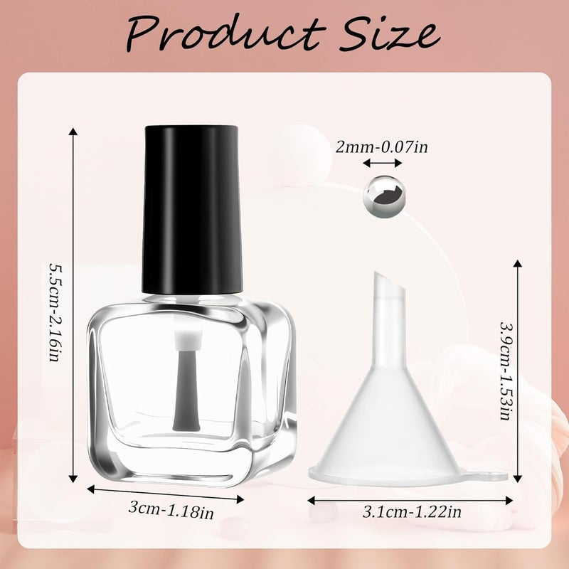 Cross-material combo compatible 2 Pcs Empty Nail Polish Bottles with Brush Empty Fingernail Polish Bottles Glass Rectangle Small 5ML Glass Bottle with Cap Funnel Mixing Balls Clear Nail Polishes Containers for Nails Art Samples Popular practical build - Image 2