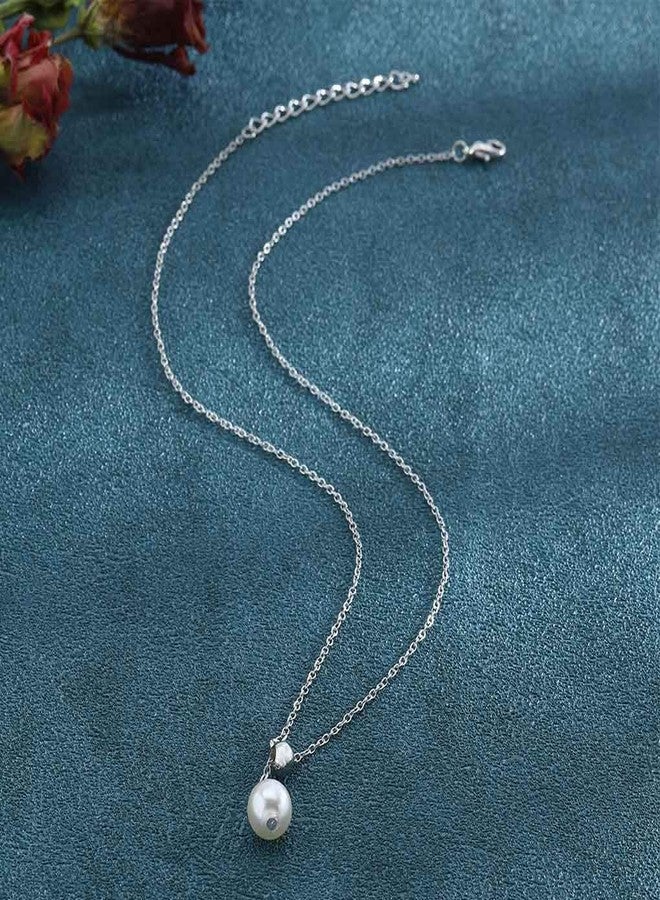 Olbye Pearl Pendant Necklace Silver Drop Necklace Choker Unique Necklace Jewelry for Women (Silver) - Image 3