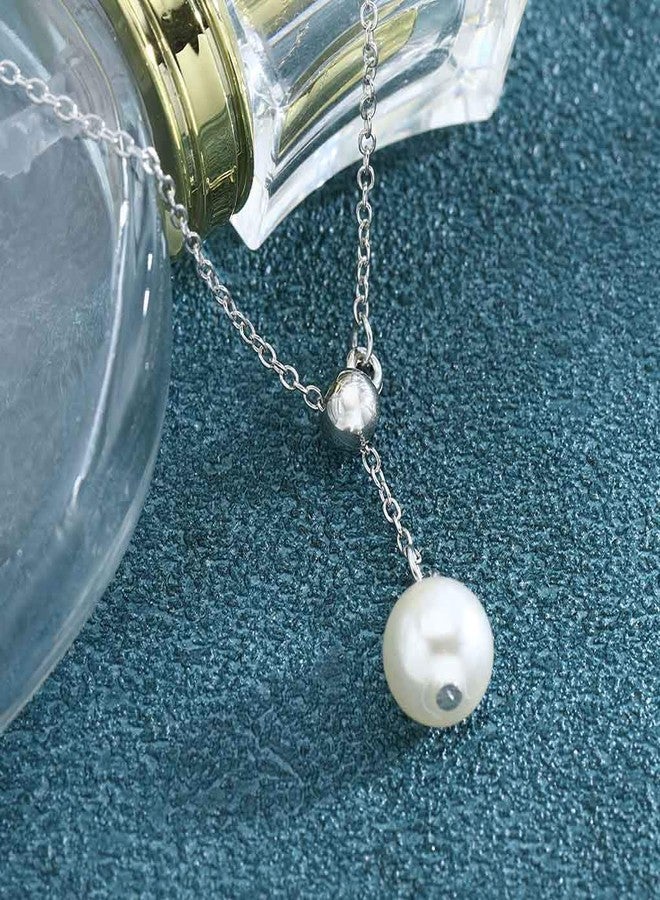 Olbye Pearl Pendant Necklace Silver Drop Necklace Choker Unique Necklace Jewelry for Women (Silver) - Image 5