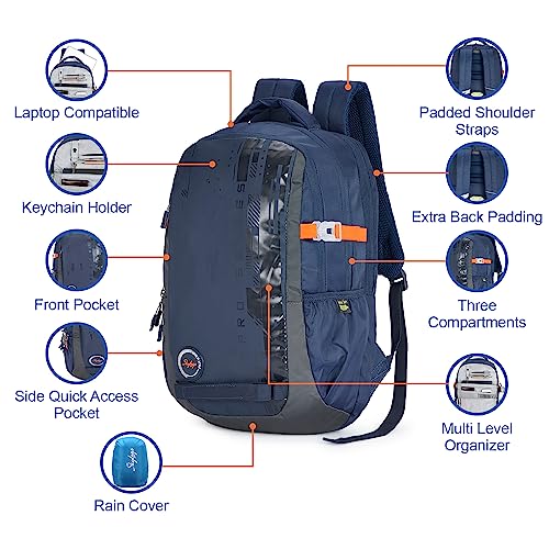 Skybags Polyester Solid Chaser 01 Laptop Backpack (H) Blue - Image 5