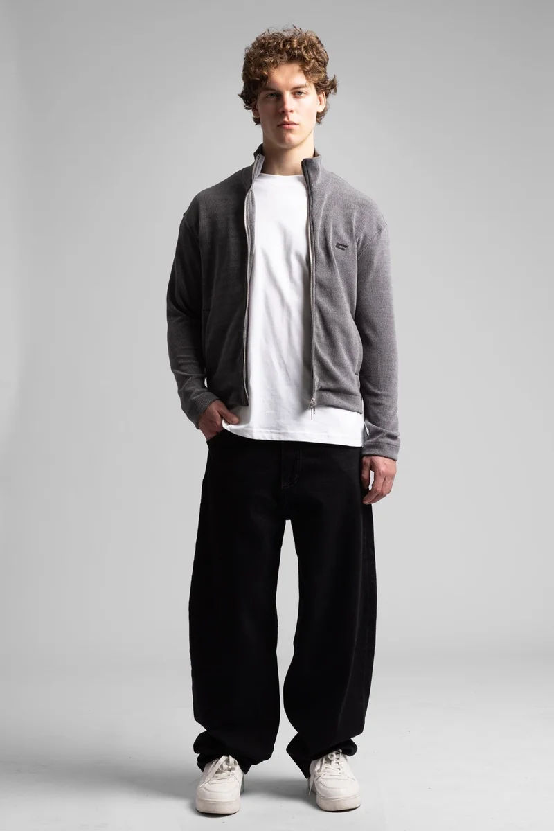 Catch High-neck Zip-up Ribbed Sweatshirt