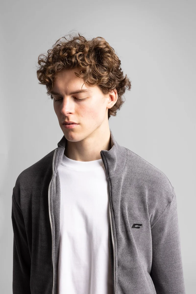 Catch High-neck Zip-up Ribbed Sweatshirt