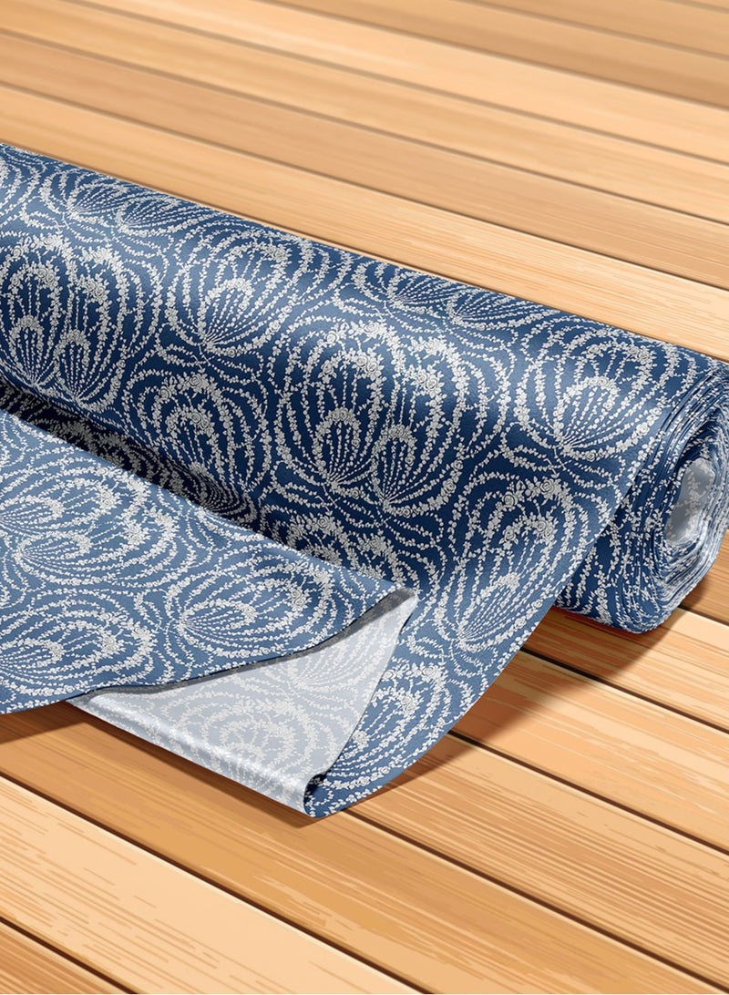 فيلاتو جلابية مخوير من قماش حرير الليل عرامني بالياردة، أزرق وأبيض، بنقشة زهور، خياطة، عرض 58 بوصة - Image 5