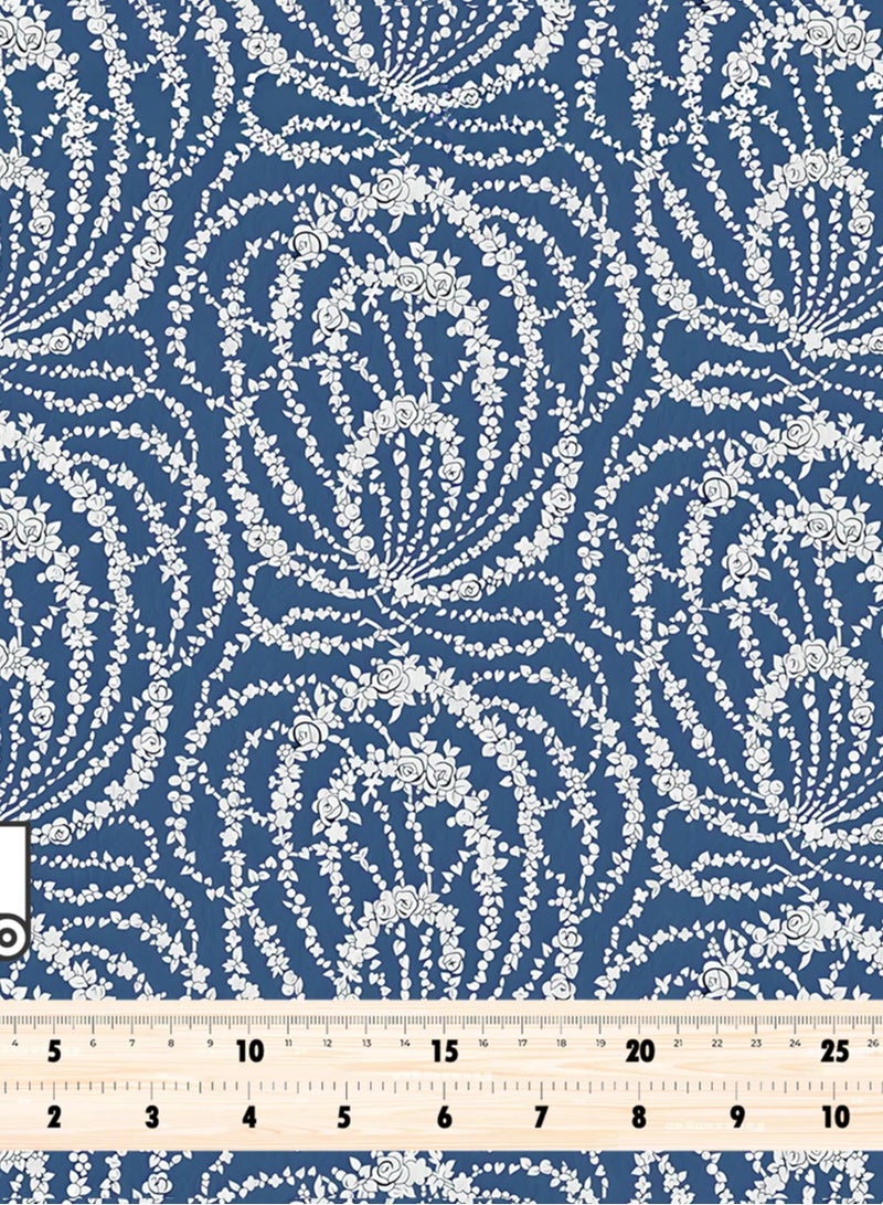فيلاتو جلابية مخوير من قماش حرير الليل عرامني بالياردة، أزرق وأبيض، بنقشة زهور، خياطة، عرض 58 بوصة - Image 4