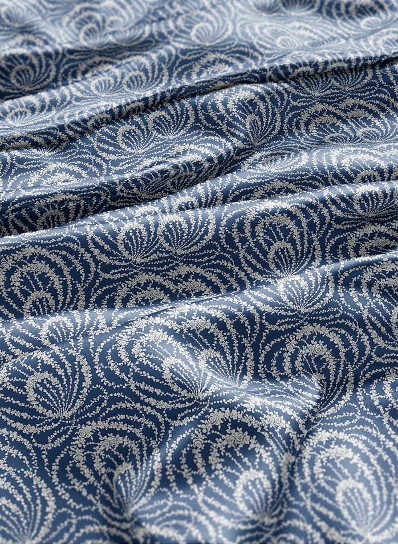 فيلاتو جلابية مخوير من قماش حرير الليل عرامني بالياردة، أزرق وأبيض، بنقشة زهور، خياطة، عرض 58 بوصة - Image 3