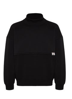 Limited Edition Black Men's Oversized/Wide-Cut Stand-Up Collar Loose fit Sweatshirt with Label Fleece Inside. - pzsku/Z12BA21032CFB7A6B1832Z/45/_/1730941929/4d34441a-48db-4fe4-b324-ac32aaf25d92