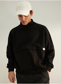 Limited Edition Black Men's Oversized/Wide-Cut Stand-Up Collar Loose fit Sweatshirt with Label Fleece Inside. - pzsku/Z12BA21032CFB7A6B1832Z/45/_/1730941947/3d6f2f35-6575-4941-ac8a-afc4acc76e01