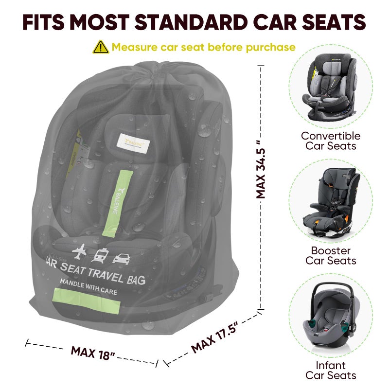 BALEINE Car Seat Travel Bag for Airplane, Water-Resistant Car Seat Bags for Air Travel, Foldable Cover with 3 Handles, Fits Toddler Carseat, Convertible and Booster Seats (Black) - Image 3