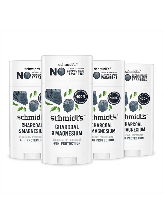 SchmidtS Aluminum-Free Vegan Deodorant Charcoal & Magnesium with 24 Hour Odor Protection, 4 Count for Women and Men, Natural Ingredients, Cruelty-Free, 2.65 oz - Image 1