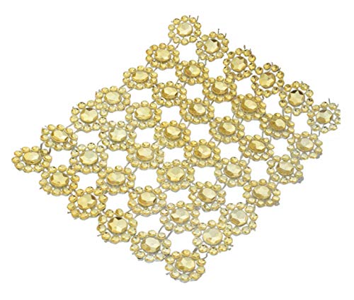 YYaaloa Crafts Faux Diamond Bling Wrap 4" x 10 Yards 6 Rows Gold Flower Pattern Faux Rhinestone Crystal Mesh Ribbon Roll for Wedding, Party, Centerpiece, Cake, Vase Sparkling Decoration (Gold) - Image 2