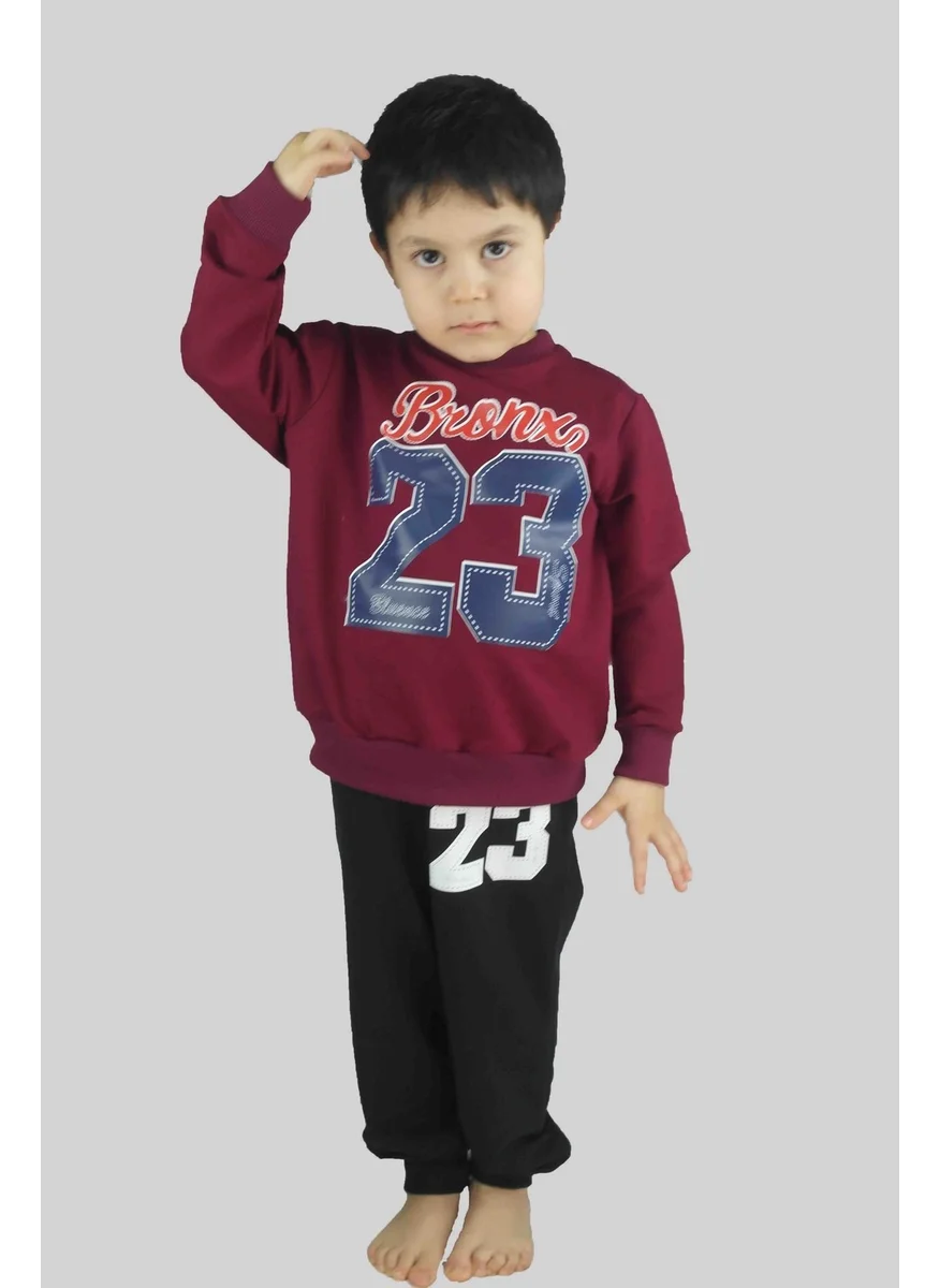 بلونس Boy's Printed Claret Red Cotton Tracksuit Set