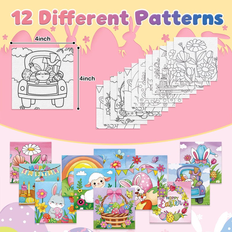 Anseal 12 Packs Pre Drawn Canvas to Paint, 4" X 4" Easter Pre-Printed Paint Party for Painting, Pre Stretched Canvas Outline Painting Boards for Paint Lovers, Party Favor - Image 3