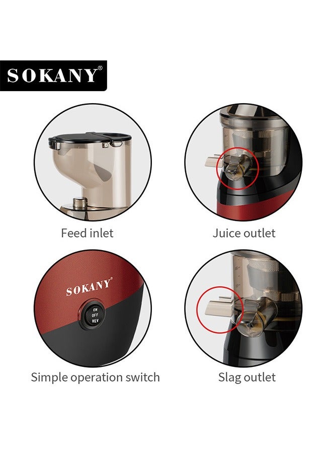 سوكاني عصارة بطيئة، عصارة بطيئة المضغ، عصارة فواكه/خضراوات، آلات عصارة بطيئة المضغ بقوة 800 واط، سهلة التنظيف، إنتاج عصير عالي - Image 4