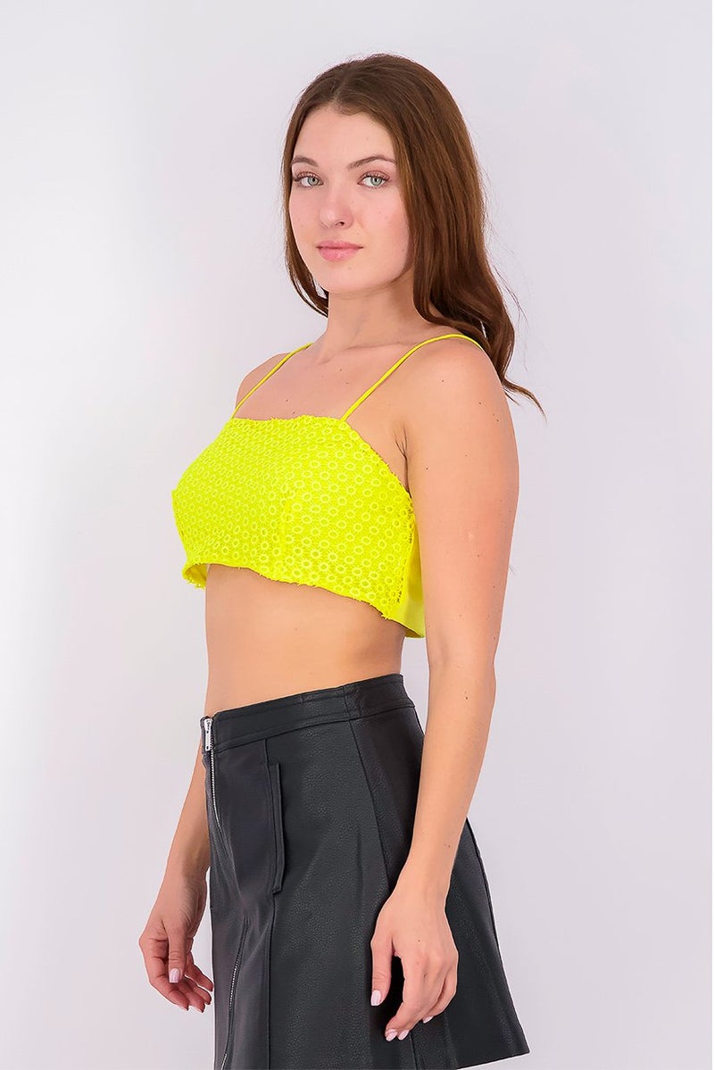 TOPSHOP Women Straight Across Sleeveless Textured Crop Top, Yellow - Image 3