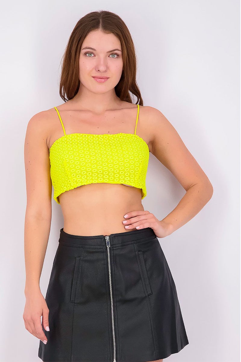 TOPSHOP Women Straight Across Sleeveless Textured Crop Top, Yellow - Image 1