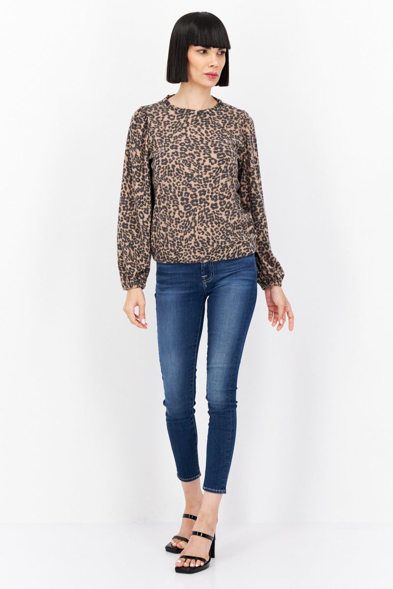 Riley & Rae بلوزة نسائية بأكمام طويلة وطباعة حيوانات، سوداء - Image 3