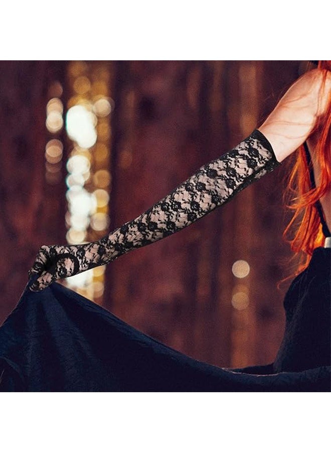 JS Lace Gloves, Long Opera Gloves Elbow Length for Women, Party Dress Costume Floral Prom Gloves Wedding, Black ﻿ - Image 3
