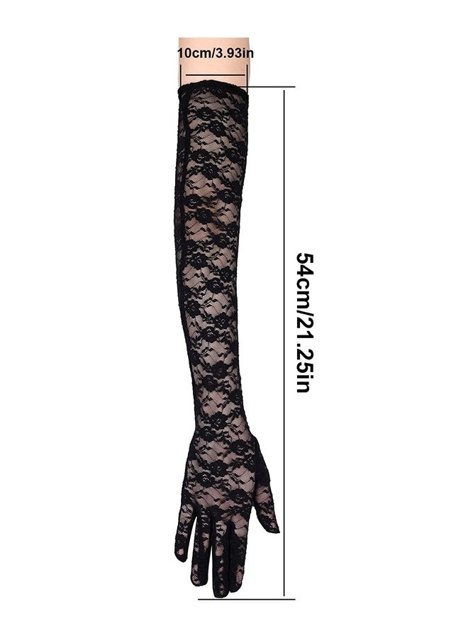 JS Lace Gloves, Long Opera Gloves Elbow Length for Women, Party Dress Costume Floral Prom Gloves Wedding, Black ﻿ - Image 2