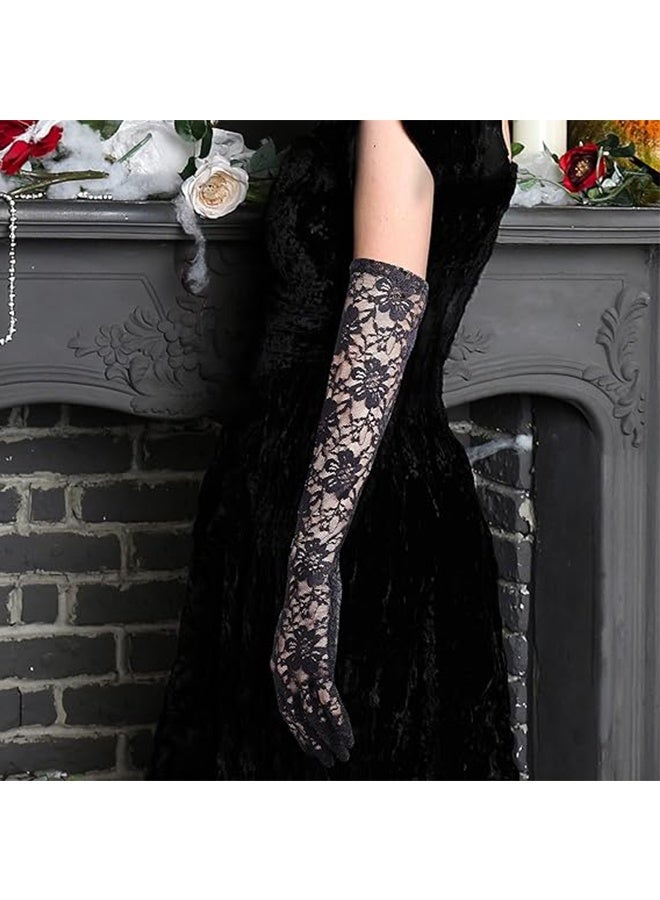 JS Lace Gloves, Long Opera Gloves Elbow Length for Women, Party Dress Costume Floral Prom Gloves Wedding, Black ﻿ - Image 4