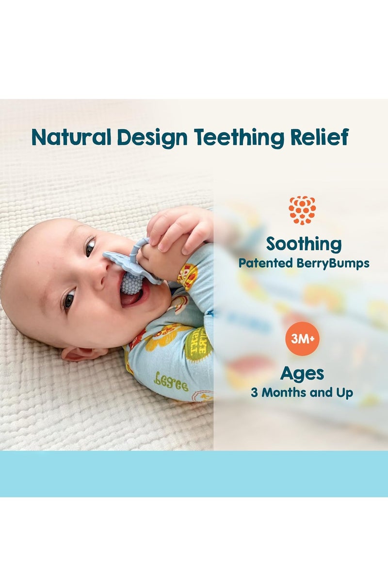 عام مضغوطة سيليكونية لتخفيف آلام التسنين عند الرضع، خالية من مادة BPA، تصميم يتيح استخدام اليدين بحرية، بنكهة التوت الطبيعية لتنمية الحواس، قابلة للتجميد. - Image 2