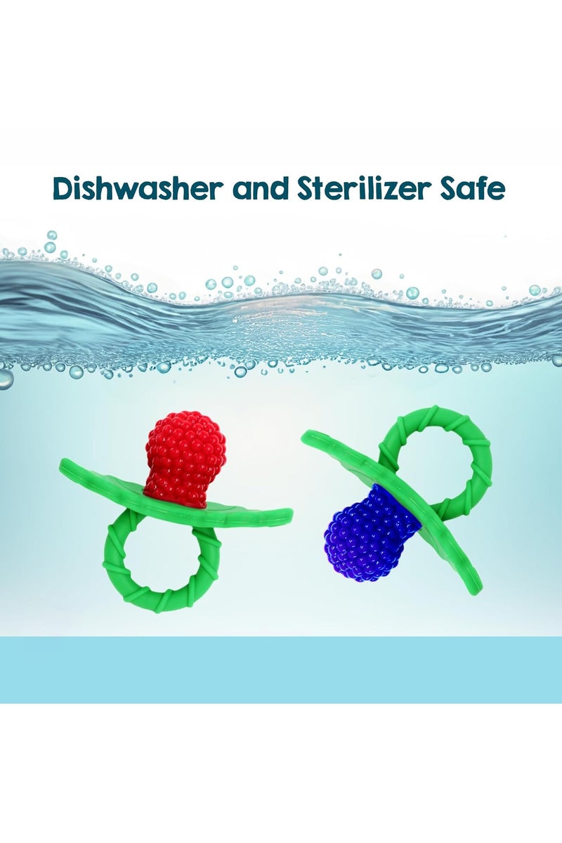 عام مضغوطة سيليكونية لتخفيف آلام التسنين عند الرضع، خالية من مادة BPA، تصميم يتيح استخدام اليدين بحرية، بنكهة التوت الطبيعية لتنمية الحواس، قابلة للتجميد. - Image 5