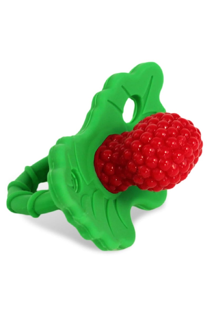 عام مضغوطة سيليكونية لتخفيف آلام التسنين عند الرضع، خالية من مادة BPA، تصميم يتيح استخدام اليدين بحرية، بنكهة التوت الطبيعية لتنمية الحواس، قابلة للتجميد. - Image 1