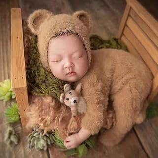 Vedory Vedory Newborn Photography Props Boy Outfits Hat Footed Romper Stretch Set Baby Girl Photo Shoot Props Bear Jumpsuit  - Image 1