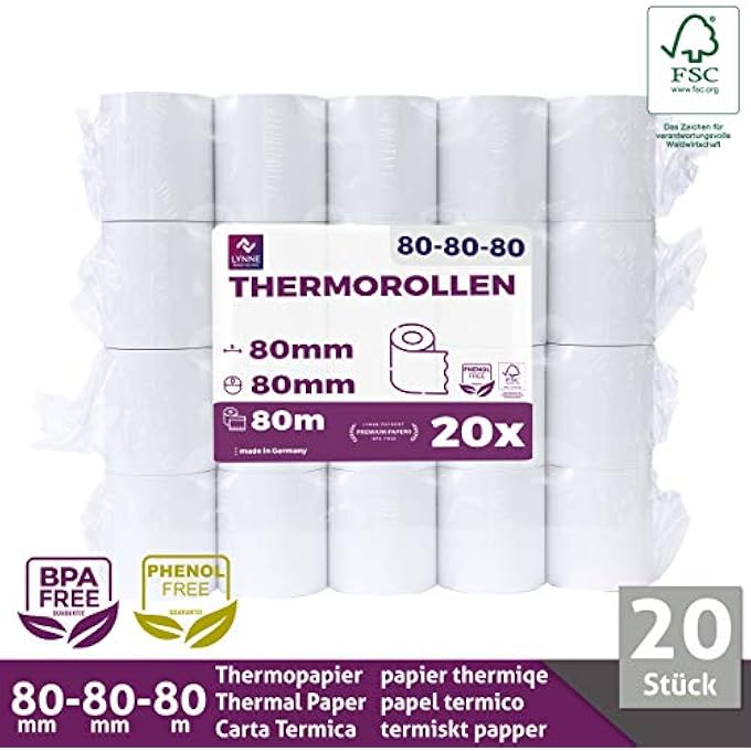 TILL ROLL 80X80 FOR CASH REGISTERS - THERMAL TILL ROLLS 80 X 80MM - RECEIPT PAPER BPA FREE (PACK OF 20 ROLLS) - Image 3
