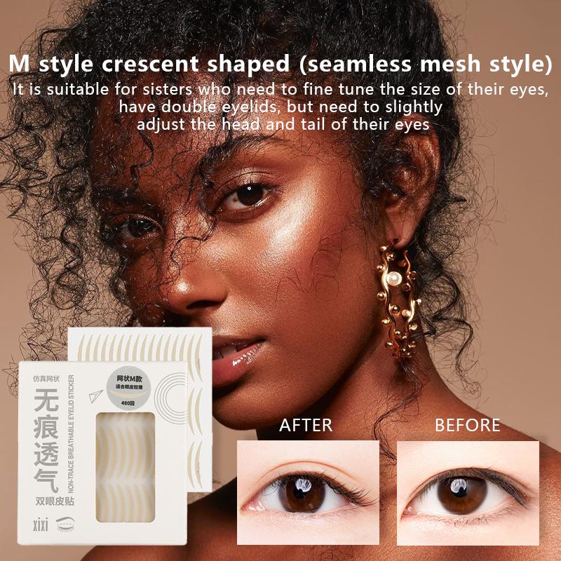 Ovilai Seamless Mesh Double Eyelid Tape Eyelid Lifter Strips Eyelid Tape Waterproof Invisible Eyelid Sticks Droopy Eyelid Big Eye Tools Makeup Set M style crescent shaped
